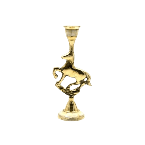 BRASS & MOP HORSE TAPER CANDLE HOLDER